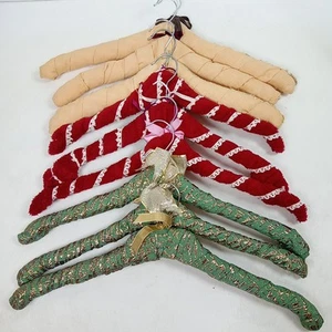 VINTAGE / JOB LOT 9 OLD FABRIC COVERED COAT HANGERS - Picture 1 of 5