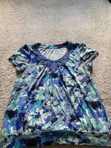 Style&co. Women Geometric Crochet Short Sleeve Blouse Multicolor Size XL - Picture 1 of 9