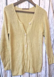 Peruvian Connection Mustard Cotton Knit Summer ☀️ Cardigan M/L natural Lagenlook - Picture 1 of 6
