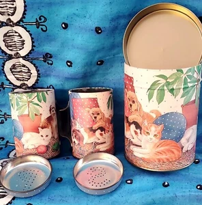 Vintage JSNY Beste Freunde, Kätzchen & Welpen Metalldose Salz, Pfeffer & Zucker Neu - Bild 1 von 7