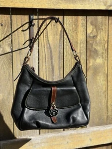 Dooney & Bourke Samba Purse Black Pebbled Leather Logo Lock Hobo Shoulder Bag - Picture 1 of 9