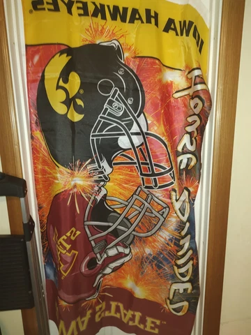 Iowa Hawkeyes vs Iowa State Cyclones House Divided Logo Rivalry Flag 3x5 FT Cover