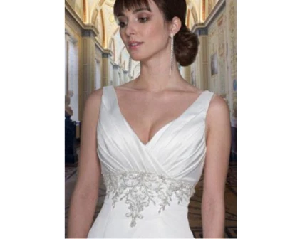 Vestido de noiva DavinciBridal 8373 tamanho 18 longo linha A gola V trem vestido de noiva  - Imagem 1 de 4