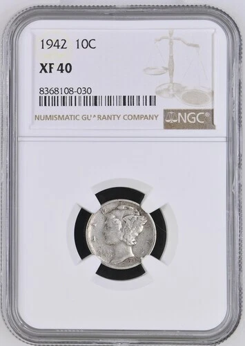1942 Philadelphia Mint Mercury Dime 10 Cent NGC XF 40 - Image 1 of 2