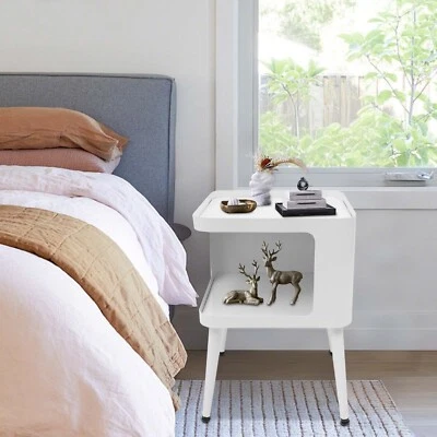 Modern Side Table, Metal Table with Open Storage, Bedside Table for Small Space - Image 1 of 4
