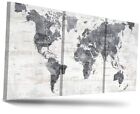Canvas Wall Art World Map For Wall Decor Living Room Overall 60''w X 28''h Grey
