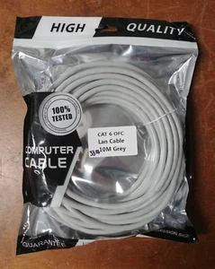 CAT 6 Ethernet Cable 33ft (10m) – RJ45 UTP | Oxygen-Free Copper | Grey - Picture 1 of 3