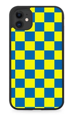 Yellow and Blue Chequered Pattern Squares Rubber Phone Case | Light Design B727 - Image 1 of 2