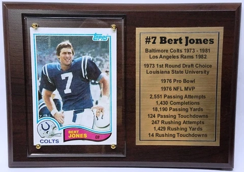Baltimore Colts Bert Jones Topps Football Card Plaque Cover