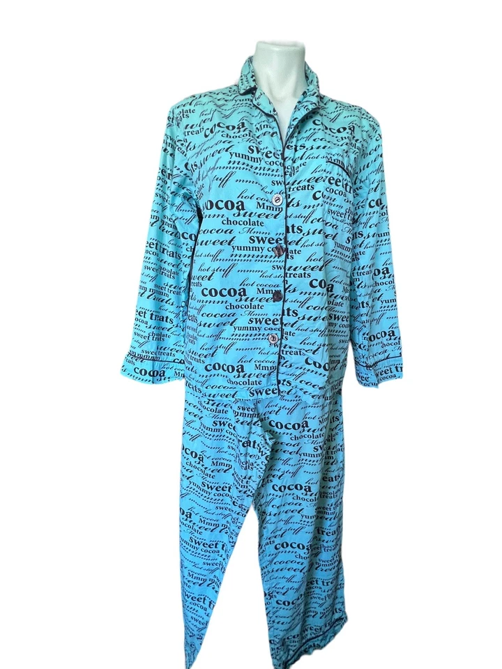 Conjunto de Pijama La Senza Chocolate Lover Pantalones Top Azul Marrón Cintura Elástica Med Foto 1 de 4