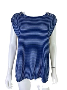Michael Kors Women's Tank Top Knit Navy White Stripe Zipper Shoulder Size Large - Picture 1 of 10