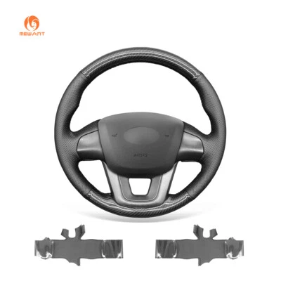 MEWANT Cubierta de volante de cuero PU negro de fibra de carbono para Kia Rio5 2012-2017 Foto 1 de 4