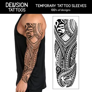 Temporary Tattoo Sleeve Full Arm Tribal Waterproof Tattoo Transfers Men Women - Picture 1 of 82
