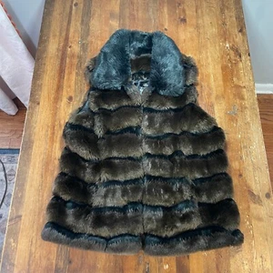 Aqua Vest Womens Small Brown Black Faux Fur Open Casual Dress - Picture 1 of 11