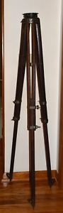 Antique Cherry Wood Tripod Adjustable Telescoping Adjustable Lietz Japan 67"