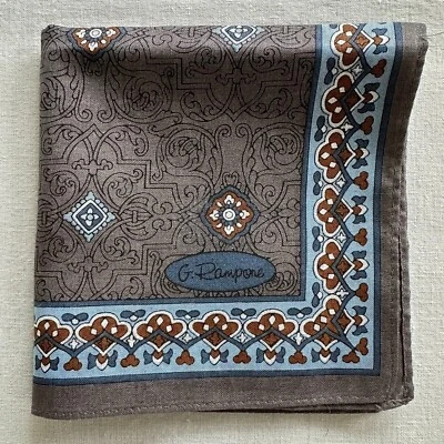 Vintage Handkerchief Blue Geometric Classic Pocket Square Dark Gray Cotton 18" - Image 1 of 3