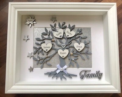 Personalised 3D Box Frame Family Tree Gift Unique Keepsake Home Art Decor - Image 1 of 4