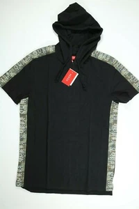Men’s Guess Jet Black Camo Trim Short Sleeve Hooded Knit T-Shirt NEW! NWT - Picture 1 of 3