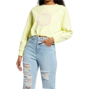 BP Sweater Women Large Care for Your Mother Earth Organic Cotton Crop Yellow NEW - Picture 1 of 10