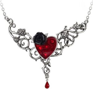 The Blood Rose Heart Thorny Roses Red Crystal Drop Necklace P721 Alchemy Gothic