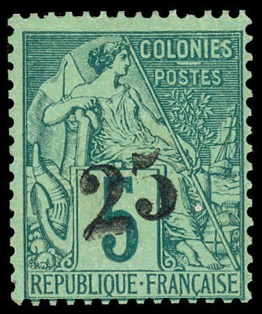 GABON 1888 25c on 5c GREEN ON GREENISH MINT #8 fresh MHR signed Scheller rare $1 Cover