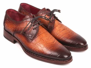 Paul Parkman Brown Crocodile Embossed Calfskin Goodyear Welted Derby Shoes (ID#5 - Picture 1 of 1