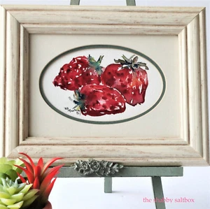 Tres fresas acuarela firmada por Lillian Montoya granja cabaña ACEO - Imagen 1 de 10