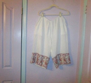 NWT Allen Allen LINEN Embroidered Size M PANTS Pockets WIDE LEG Capri HIGH RISE - Picture 1 of 9