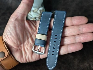 Watch Band, Blue Soft Leather Watch Strap, Handmade Distressed Watch Band - Picture 1 of 11