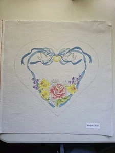 Elección única Cinta Floral Corazón Anillo Almohada Pintada a Mano Lona Punta de Aguja - Imagen 1 de 3