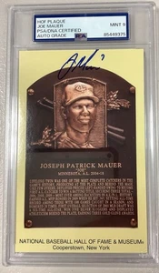 Joe Mauer Signed Gold HOF Plaque Postcard Yellow Ranger Autograph PSA/DNA 9 - Picture 1 of 3