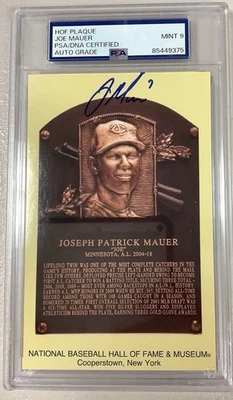 Joe Mauer Signed Gold HOF Plaque Postcard Yellow Ranger Autograph PSA/DNA 9 - Image 1 of 3