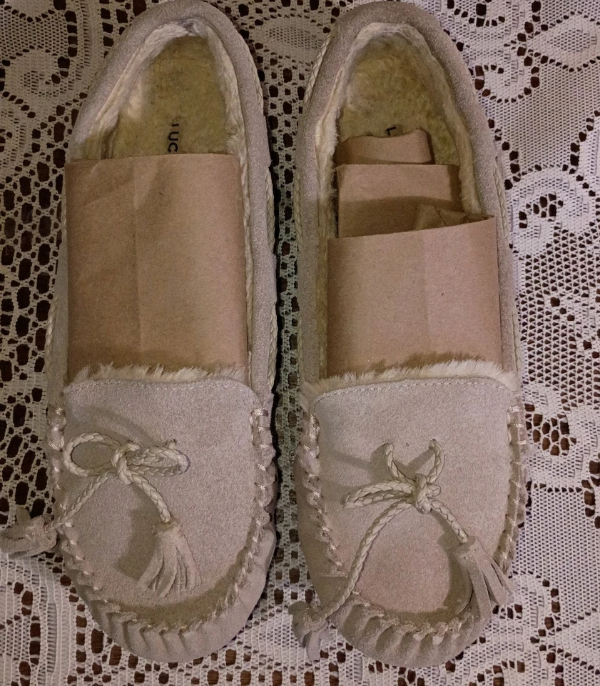 Lucky Brand Women's Leather Moccasin Slippers Sherpa Lined Size 11 - Image 1 of 4