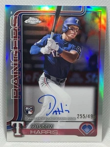 Dustin Harris 2025 Topps cromo refractor RC/499 novato automático #RA-DHA Rangers - Imagen 1 de 3
