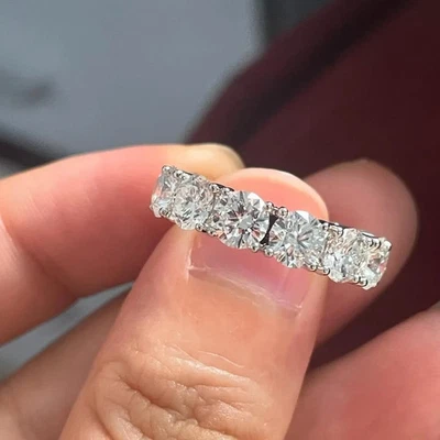 Natürlicher Ewigkeits-Ehering 4 kt Rundschliff Diamant 14 K Weißgold Größe 6 7 8 - Bild 1 von 4
