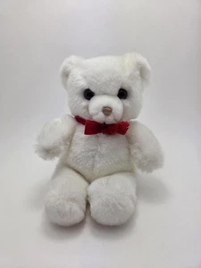 Gund White Teddy Bear Red Bow 1983! Vintage Collectible Bear (Smaller 8 inch) - Picture 1 of 3