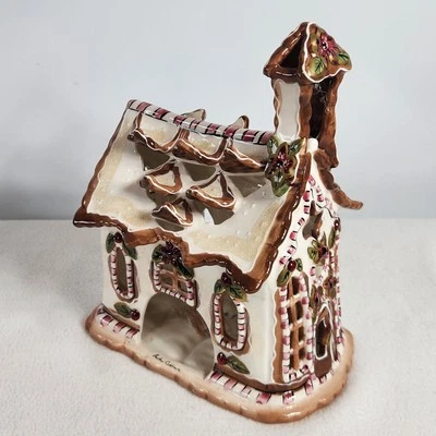 Heather Goldminc GINGERBREAD CHURCH 9.5" Candle House Christmas Blue Sky 2009 - Image 1 of 4