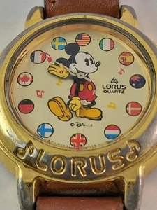 Vintage Mickey Mouse Lorus Musical Flaggen Uhr - Bild 1 von 9