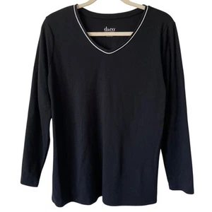 DENIM & CO NWOT Essentials Long Sleeve Shirt with Lurex Trim Size Large Black - Picture 1 of 4