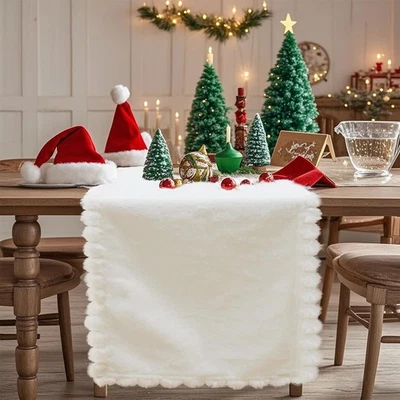 White Faux Fur Table Runner, Thanksgiving Christmas Winter Fluffy Table Runne... - Image 1 of 4