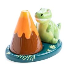 T-Rex Salt and Pepper Shaker Set Gift Cute Novelty Dinosaur Volcano Lava Grass