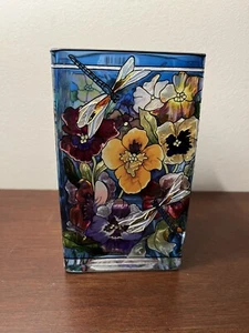 Amia Glass Tea Light Holder Hand Painted DragonFiles on Beautiful Flowers - Picture 1 of 11