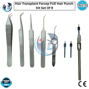 Hair Transplant Forceps &  FUE Hair Punch Kit Set Of 9 Pcs - Picture 1 of 5