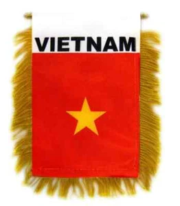 1 doz Vietnam Mini Banners Gold Fringe Car Mirror Hanging Flags with Suction Cup - Picture 1 of 3