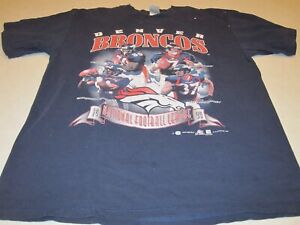 Vintage Denver Broncos Navy T Shirt 1998 Elway Davis Sharpe McCaffrey L ~ 9542