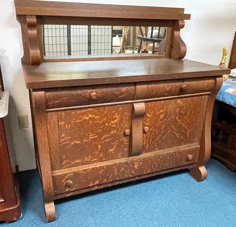 ANTIQUE OAK EMPIRE BUFFET SERVER SIDEBOARD w/ Mirror LOCAL PICKUP NORTH CAROLINA Cover