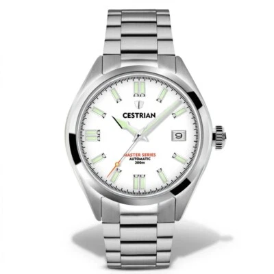 Reloj automático de vestir para hombre Cestrian Master Series esfera blanca pulsera de acero