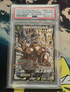 DBS PSA 10 GEMA COMO NUEVA ULTRA INSTINTO SON GOKU LA LÁMINA IMPARABLE DB1-021 SR - Imagen 1 de 4