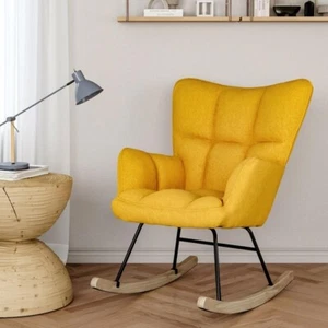 Linen Rocking Chair Patchwork Armchair Padded Tufted Seat for Nursery - Picture 1 of 18