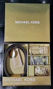 MICHAEL KORS 6-IN-1 REVERSIBLE BELT SET Black MK Logo Women's $148 NEW - Picture 1 of 9